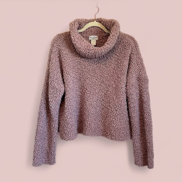 Arizona Jean Company Sweaters - Rose pink cropped turtleneck / cowl neck sweater, nubby teddy fleece super cozy!